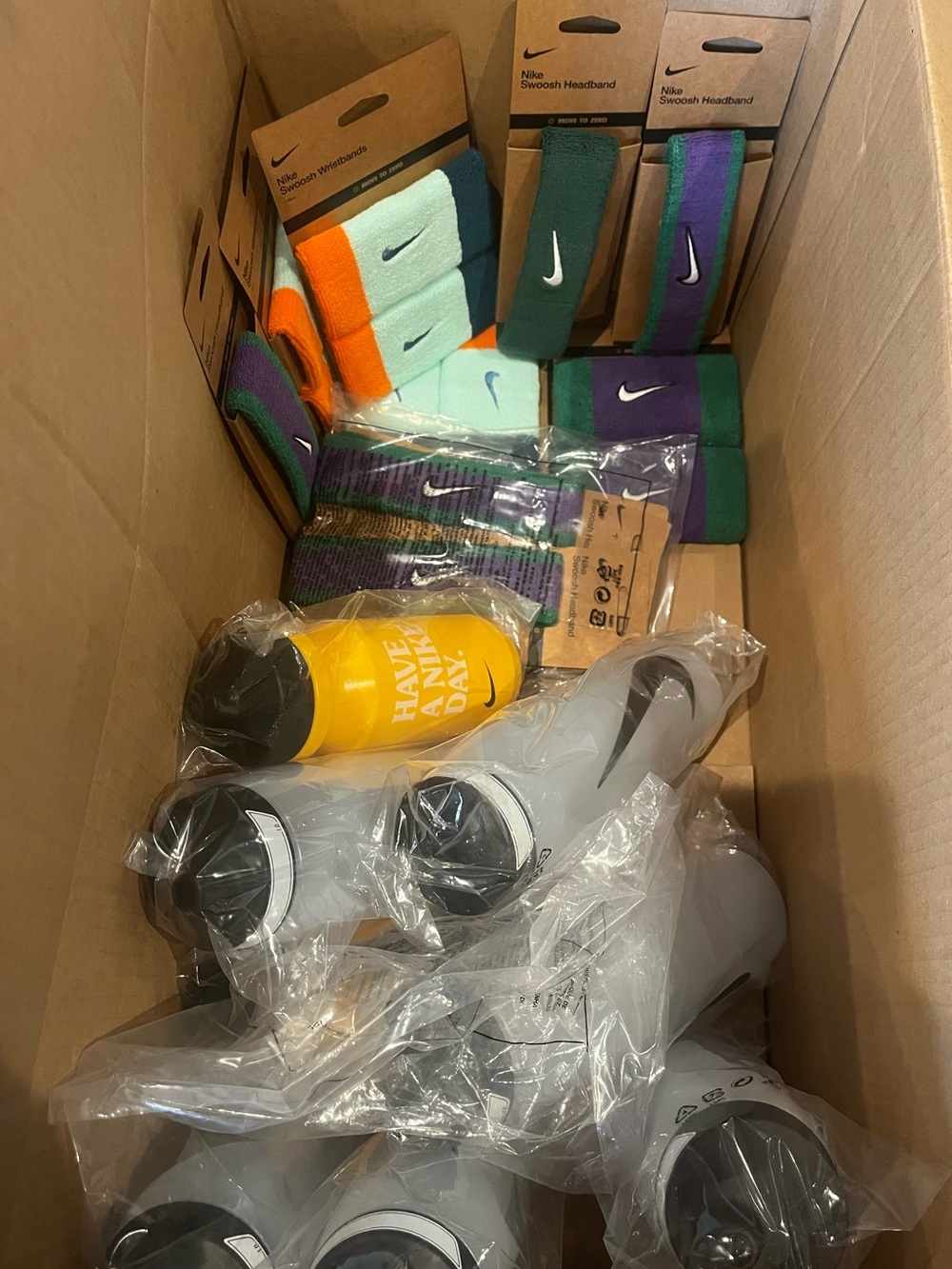 Nike Athletic Accessories Lot - Reusable Water Bottles, Wristbands & Headbands